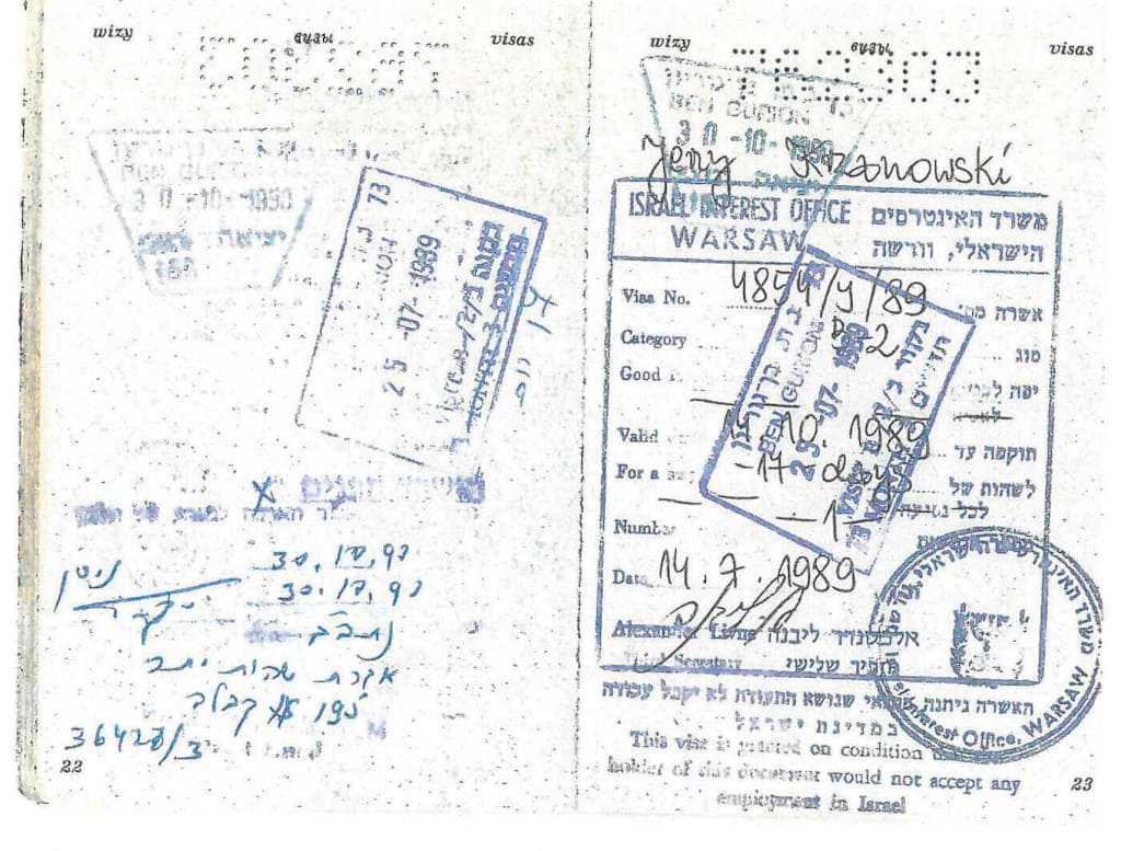 Paszport Jerzego Krzanowskiego – wiza do Izraela.