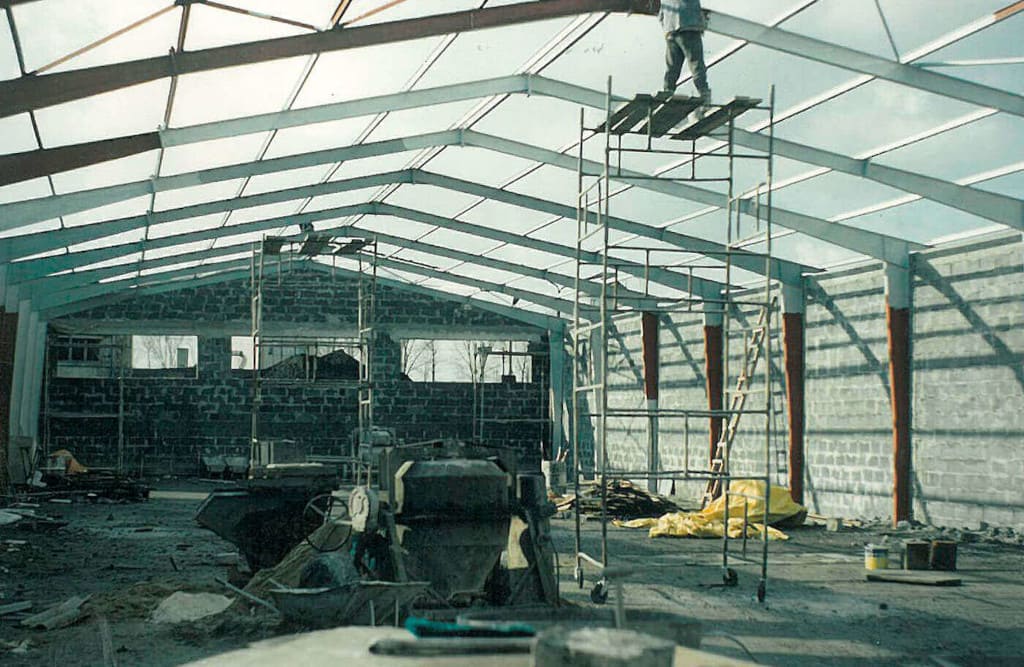 Budowa hali Szynaka Meble w Lubawie, 1994 r.