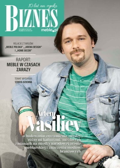 Okładka miesięcznika BIZNES.meble.pl - wydanie kwiecień 2020. Na okładce: Artem Vasiliev, International Alliance of Furnishing Publications (IAFP) Fot. Tomasz Markowski