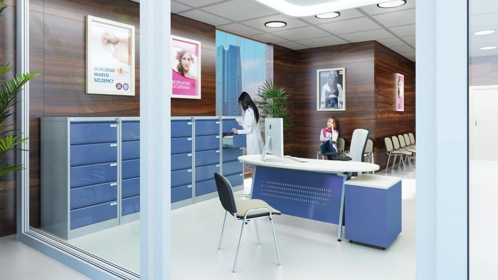 Szafki kartotekowe produkcji Malow służą do bezpiecznego i uporządkowanego przechowywania kart chorych.