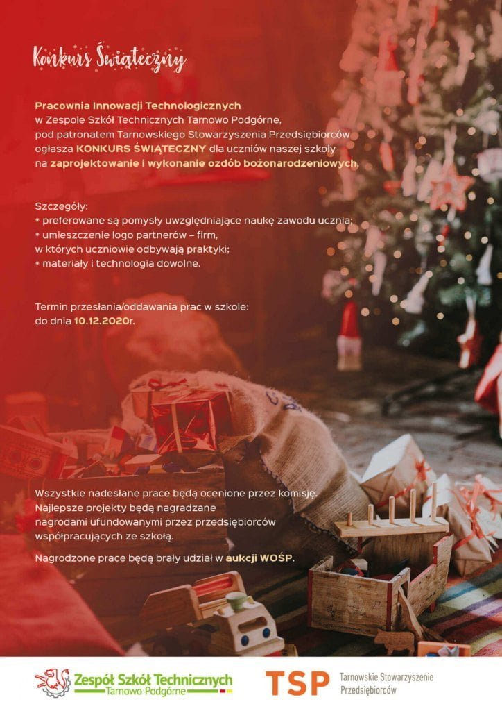 Konkurs świąteczny dla uczniów Zespołu Szkół Technicznych w Tarnowie Podgórnym.