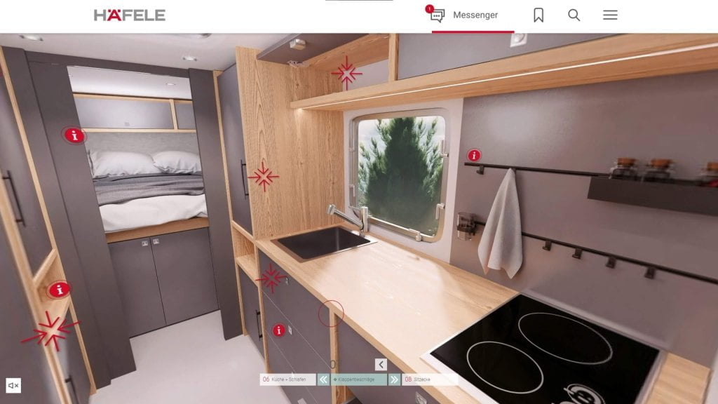 Hafele wirtualne stoisko na targach Interzum 2021 - szara kuchnia i sypialnia - miesięcznik i portal informacyjny branży meblarskiej biznes.meble.pl