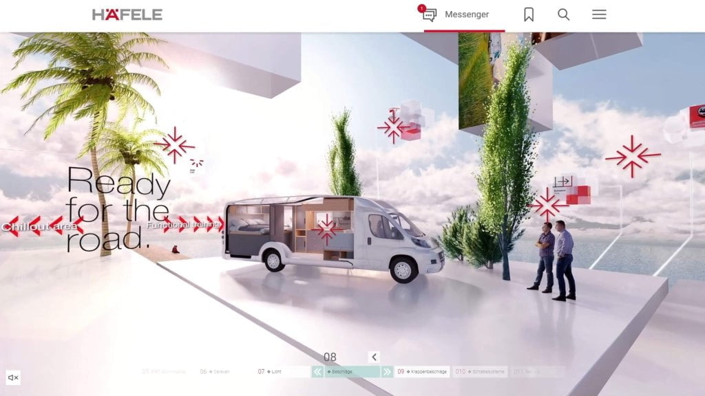 Hafele wirtualne stoisko na targach Interzum 2021 - wirtualny bus - miesięcznik i portal informacyjny branży meblarskiej biznes.meble.pl