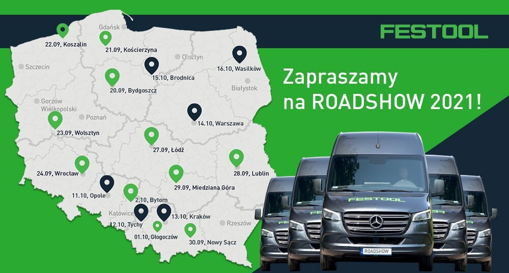 Festool Roadshow 2021 mapa trasy i auta - miesięcznik i portal informacyjny branży meblarskiej biznes.meble.pl