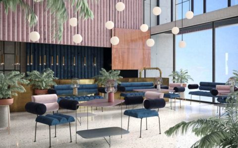 Kolekcja „Roll & Roll” (sofa 2-osobowa + fotel) – inspirowana estetyką legendarnej Grupy Memphis. Zaprojektowana dla Marki Happy Barok. Proj. Katarzyna Jasyk.