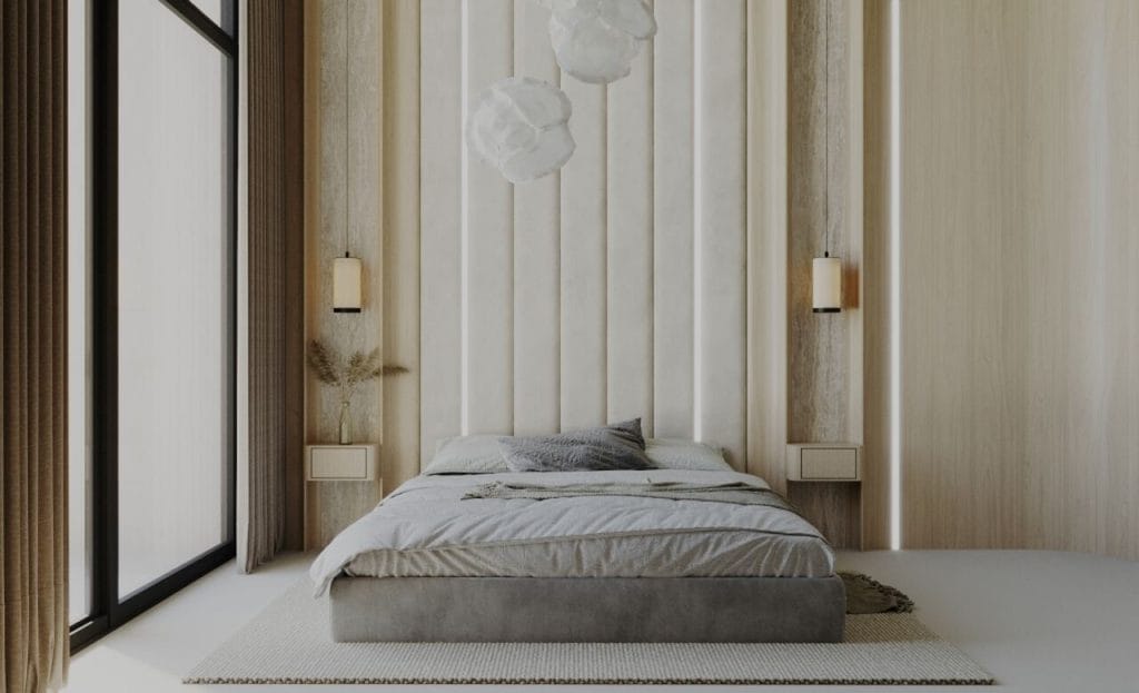 Architekci z Pracowni Interiorsy dużą wagę przykładają do budowania przytulnego klimatu wnętrza. Dlatego w swoich projektach stawiają na pokaźną dawkę klimatycznych tekstyliów w postaci zasłon, poduszek, zagłówków oraz dywanów z wysokiej jakości materiałów. Chętnie wykorzystują także strefowe oświetlenie, które umożliwia np. czytanie w łóżku. Projekt: arch. Marta Iglewska i arch. Radek Wójcik, Pracownia Interiorsy.