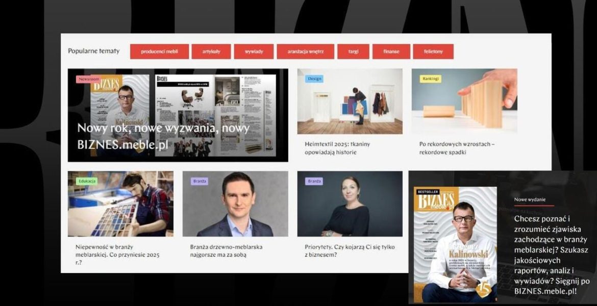 Zestawienie TOP 25 BIZNES.meble.pl - najpopularniejsze w branży meblarskiej tematy z 2024 r.