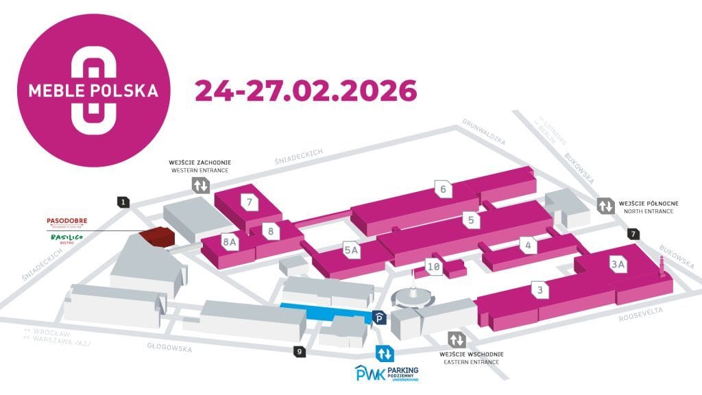 Mapka targów MEBLE POLSKA 2026. Źródło: MEBLE POLSKA/Grupa MTP.