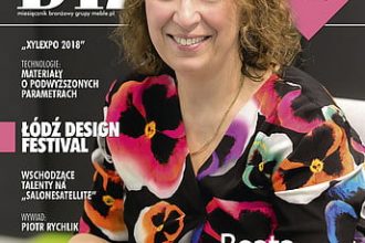 Okładka miesięcznika BIZNES.meble.pl - wydanie czerwiec-lipiec 2018. Na okładce: Beata Piotrowska, zastępca dyrektora ds. produkcji i rozwoju w firmie Melaco. Fot. Tomasz Markowski