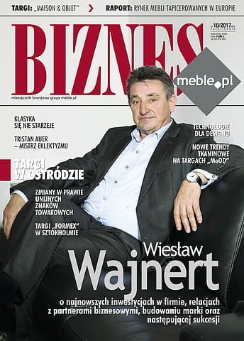 Okładka miesięcznika BIZNES.meble.pl - wydanie październik 2017. Na okładce: Wiesław Wajnert, właściciel i prezes Zarządu firmy Wajnert Meble.