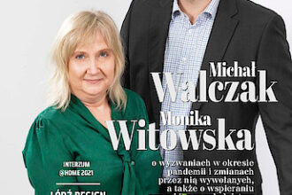 Okładka miesięcznika BIZNES.meble.pl - wydanie czerwiec-lipiec 2021. Na okładce: Monika Witowska – dyrektor finansowy i Michał Walczak – dyrektor handlowy w Festool Polska. Fot. Tomasz Markowski.