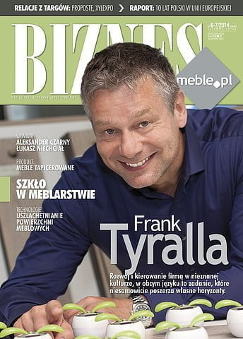Okładka miesięcznika BIZNES.meble.pl - wydanie czerwiec-lipiec 2014. Na okładce: Frank Tyralla, Prezes Zarządu firmy Interprint Polska