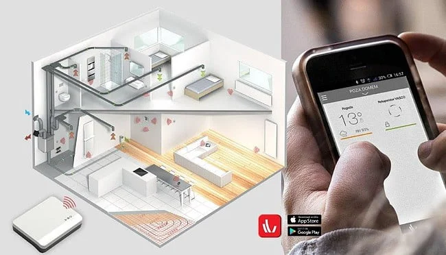 System wentylacji mechanicznej VASCO SILENT VENTILATION działa przez całą dobę. Dzięki odpowiednim czujnikom stale monitoruje poziom CO2 i wilgotności w pomieszczeniach.