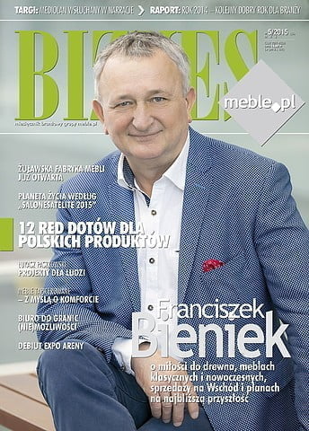 Okładka miesięcznika BIZNES.meble.pl - wydanie maj 2015. Na okładce: Franciszek Bieniek, właściciel firmy Jafra.