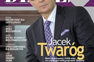 Okładka miesięcznika BIZNES.meble.pl - wydanie grudzień 2012. Na okładce Jacek Twaróg, prezes Ogólnopolskiej Izby Gospodarczej Producentów Mebli