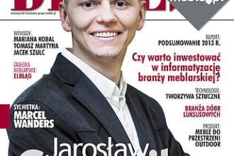 Okładka miesięcznika BIZNES.meble.pl - wydanie luty 2014. Na okładce: Jarosław Czarnik, prezes zarządu Meble.pl - największy portal branży meblowej i wyposażenia wnętrz.