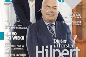Okładka miesięcznika BIZNES.meble.pl wrzesień 2017. Na okładce: Dieter i Thorsten Hilpert, właściciele BEGA Gruppe.