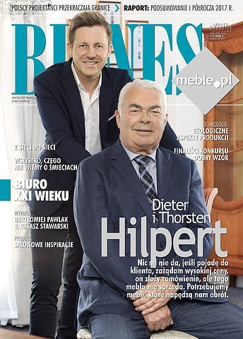 Okładka miesięcznika BIZNES.meble.pl wrzesień 2017. Na okładce: Dieter i Thorsten Hilpert, właściciele BEGA Gruppe.