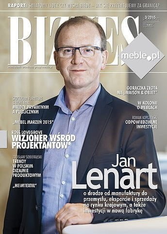 Okładka miesięcznika BIZNES.meble.pl - wydanie marzec 2015. Na okładce: Jan Lenart, współwłaściciel firmy DIG-NET Lenart 