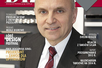 Okładka miesięcznika BIZNES.meble.pl - wydanie grudzień 2013. Na okładce: Krzysztof Augustyniak, prezes Schwinn Polska