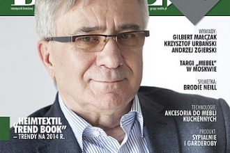 Okładka miesięcznika BIZNES.meble.pl - wydanie styczeń 2014. Na okładce: Ryszard Balcerkiewicz, właściciel oraz prezes Zarządu firmy Noti, założyciel oraz członek Rady Nadzorczej Meble BALMA