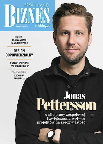 Okładka miesięcznika BIZNES.meble.pl - wydanie wrzesień 2021. Na okładce Jonas Pettersson, CEO Form Us With Love. Fot Jonas Lindstrom.