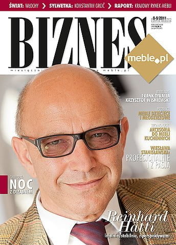 Okładka miesięcznika BIZNES.meble.pl - wydanie sierpień-wrzesień 2011. Na okładce: Reinhard Hätti, dyrektor zarządzający sprzedażą i marketingiem firmy Egger w Europie Środkowo-Wschodniej. Fot. Tomasz Markowski