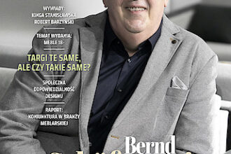 Okładka miesięcznika BIZNES.meble.pl - wydanie czerwiec-lipiec 2020. Na okładce: Bernd Schäfermeier, dyrektor zarządzający targów M.O.W. Fot. Tomasz Markowski.