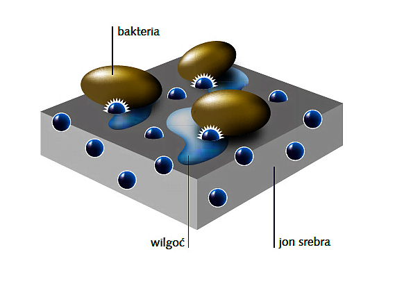 Jon srebra dostaje się przez wilgoć do bakterii i dezaktywuje ją.
