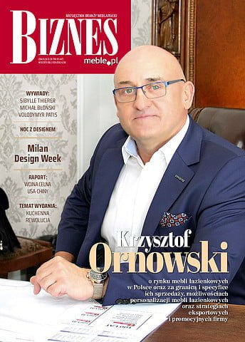 Okładka miesięcznika BIZNES.meble.pl sierpień 2019. Na okładce: Krzysztof Ornowski, prezes ORiSTO.