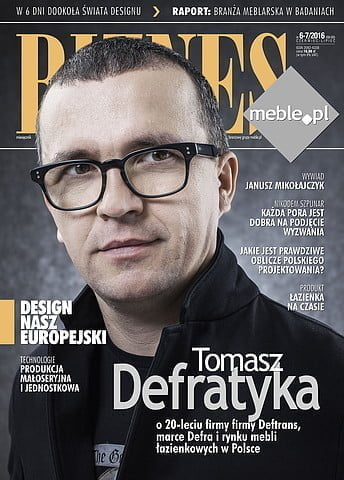 Okładka miesięcznika BIZNES.meble.pl - wydanie czerwiec-lipiec 2016. Na okładce: Tomasz Defratyka, prezes i właściciel firmy Deftrans.