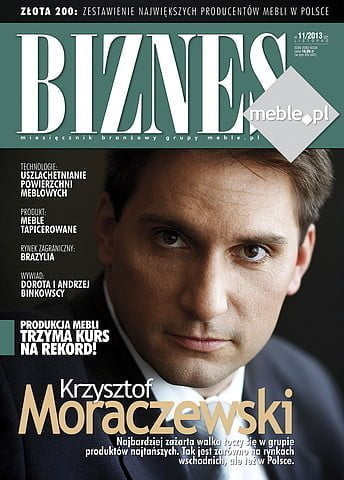 Okładka miesięcznika BIZNES.meble.pl - wydanie listopad 2013. Na okładce: Krzysztof Moraczewski, prezes Zarządu firmy Gamet.