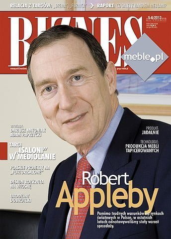 Okładka miesięcznika BIZNES.meble.pl - wydanie maj-czerwiec 2013. Na okładce: Robert Appleby, założyciel, główny udziałowiec i Group Chief Executive Titus Group