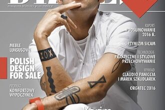 Okładka miesięcznika BIZNES.meble.pl - wydanie grudzień 2016. Na okładce: Karim Rashid, fot. Milovan Knezevic.