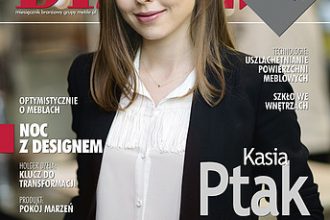 Okładka miesięcznika BIZNES.meble.pl sierpień 2017. Na okładce: Kasia Ptak, szefowa targów Warsaw Home.