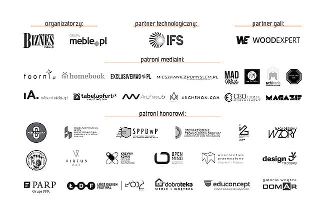 Patroni i partnerzy 16. edycji konkursu „Diament Meblarstwa 2022”.