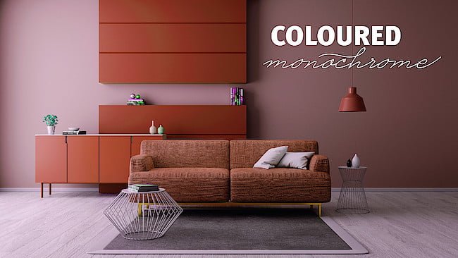 Salon w odcieniach czerwieni z wykorzystaniem Egger Fellwood