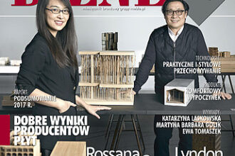 Okładka miesięcznika BIZNES.meble.pl - wydanie grudzień 2017. Na okładce: Lyndon Neri i Rossana Hu, czyli Neri&Hu Design and Research Office. Fot. Zhu Hai.