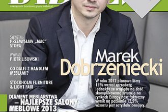 Okładka miesięcznika BIZNES.meble.pl - wydanie marzec 2013. Na okładce: Marek Dobrzeniecki, prezes Zarządu firmy SITS