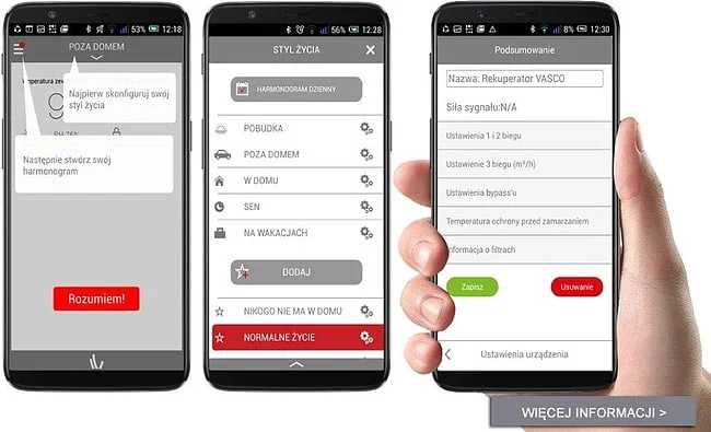 System wentylacji mechanicznej VASCO SILENT VENTILATION działa przez całą dobę. Dzięki odpowiednim czujnikom stale monitoruje poziom CO2 i wilgotności w pomieszczeniach.