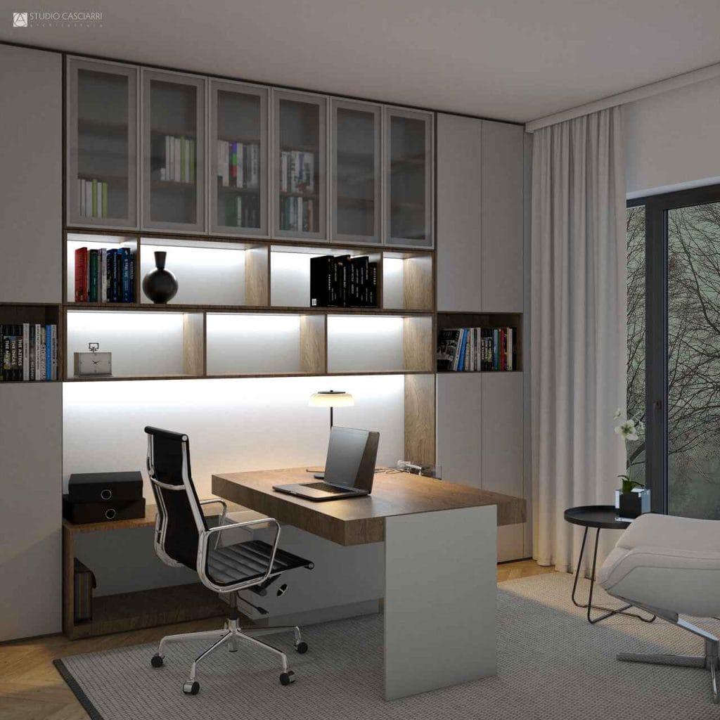 Gabinet w willi w Warszawie, powierzchnia domu 220 m2, realizacja z 2021 r.