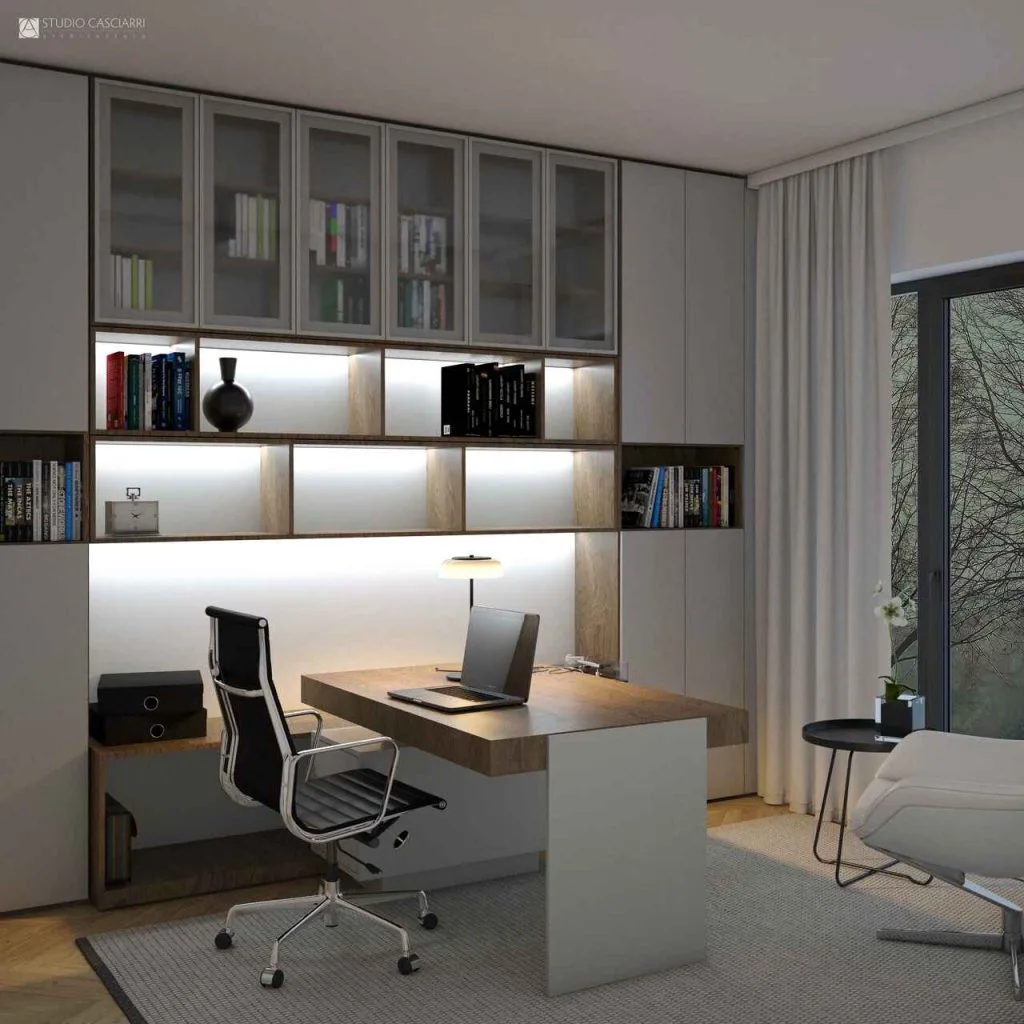 Gabinet w willi w Warszawie, powierzchnia domu 220 m2, realizacja z 2021 r.