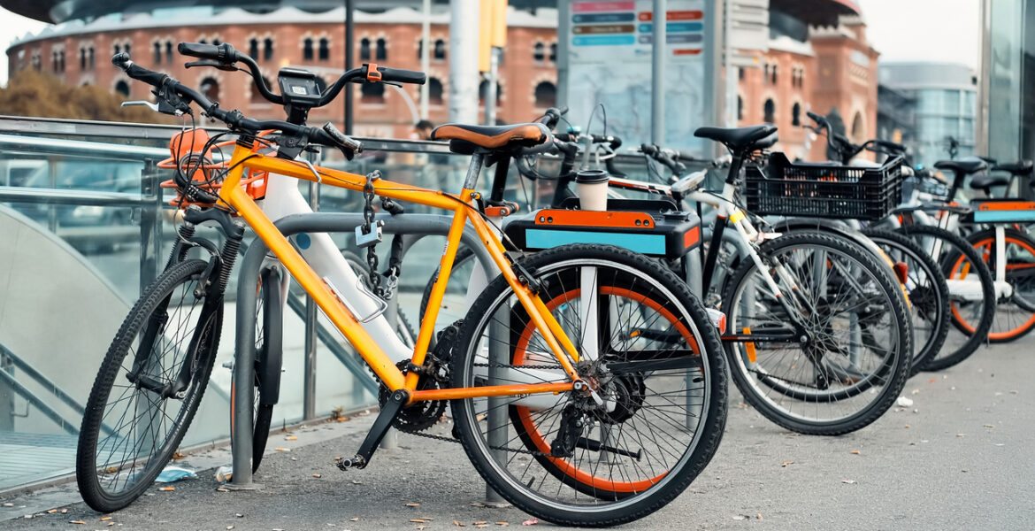 Parked bicycles in Barcelona, Spain