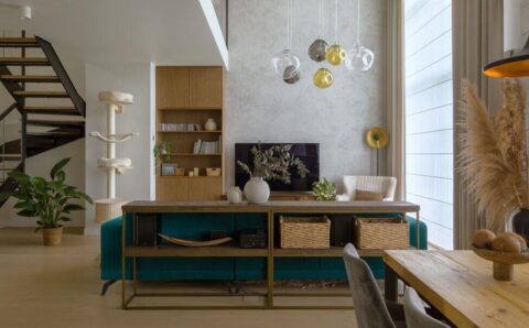 Dwupoziomowy apartament w Warszawie, proj. Balicka Design - część dzienna.