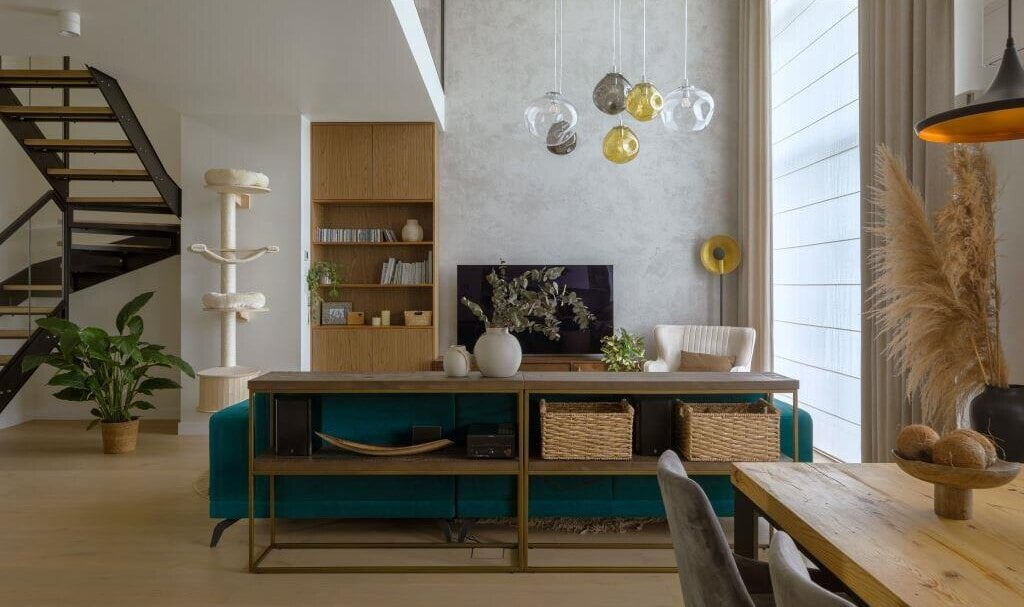 Dwupoziomowy apartament w Warszawie, proj. Balicka Design - część dzienna.