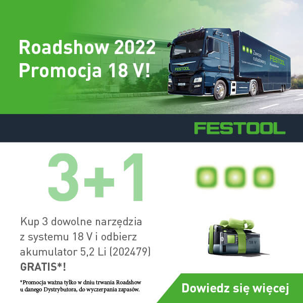 Festool banner reklamujący Roadshow 2024 - miesięcznik i portal informacyjny branży meblarskiej biznes.meble.pl