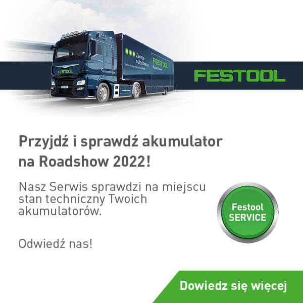 Festool banner reklamujący Roadshow 2024 - miesięcznik i portal informacyjny branży meblarskiej biznes.meble.pl