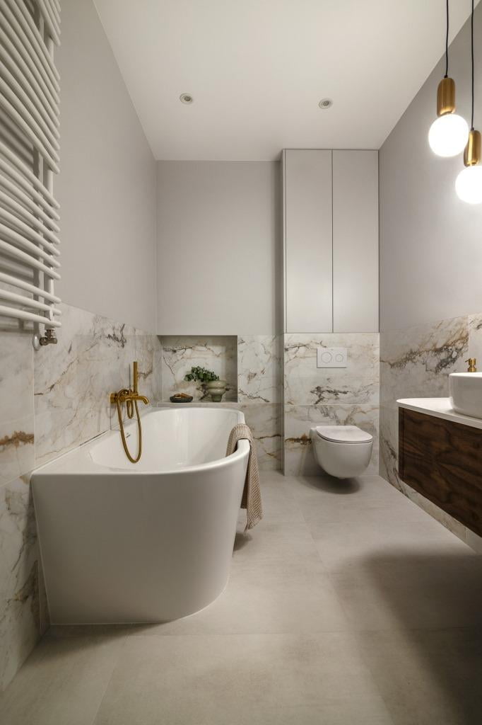 Łazienka. Projekt: Lidia Czajkowska i Magdalena Wołoszyn, architektki wnętrz Decoroom. Zdjęcia i stylizacja: Kamila Markiewicz-Lubańska i Maria Szymańska / Wnętrza w Obiektywie.