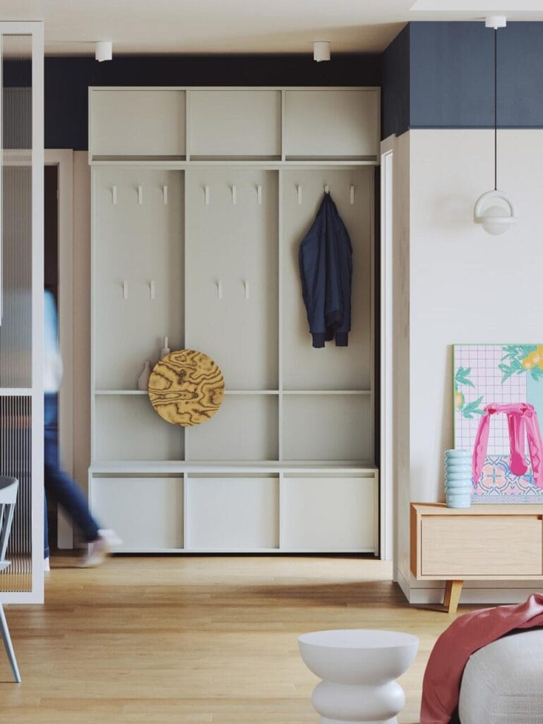 Kolekcja mebli modułowych Ragnar marki Górna Półka w kolorze Mlecznej Pistacji. Minimalistyczne wzornictwo i jasne wykończenie optycznie powiększa przestrzeń.