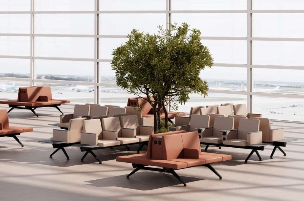 Ławka lotniskowa V-Travel Soft Bench, zaprojektowana przez Justusa Kolberga, dla brandu Kusch+Co, należącego do Grupy Nowy Styl. Źródło: Nowy Styl.